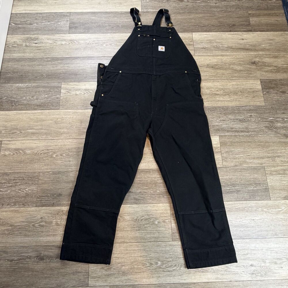 Carhartt Overalls Mens 44x32 Black Canvas Bib Workwear Carpenter 102776-001